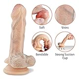 Realistic Dildo with Suction Cup, BEING FETISH Silicone Bendable 7.5 Inch G-Spot Dildo Premium Liquid Silicone Penis Dong Adult Sex Toy for Woman Female Masturbation Flesh Skin Body Safe
