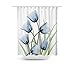 LIVILAN Blue Tulip Shower Curtain, Floral Fabric Bathroom Curtains Set with Hooks Flowers Bathroom Decor 72x72 Inches Machine Washable Decorative Creative Pattern