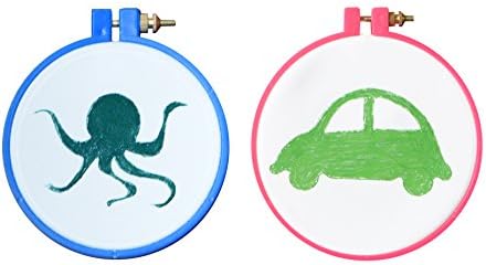 2 Pcs Hand-Painted Art Octopus &amp; Car Decorative Embroidery Hoop Projects On Cotton Cloth With Bright Colors,Popular Embroidery Pattern Hoop Wall Art Picture -Special Gift for Childs (Suit 2)