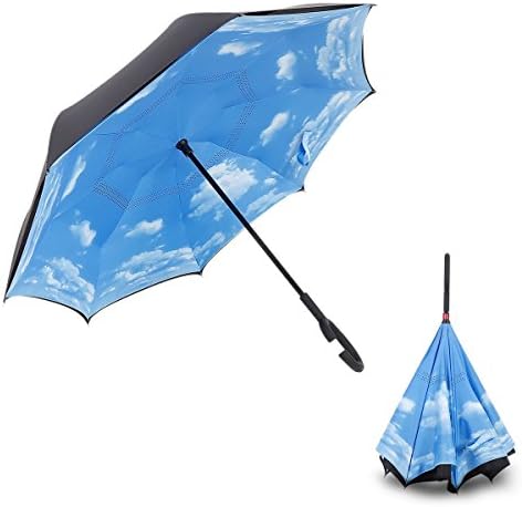 Yunze Inverted Umbrella Double Layer UV Protection Windproof Inside-Out Folding Umbrella for Car Rain Sun(Multicolor) (Navy)