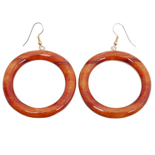 Koa Wood Earrings - Circle Dangle Large