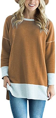 TrendiMax Women Color Block Tshirts Loose Tops Comfy Two Tone Stitch Pullover Mustard Yellow,Medium