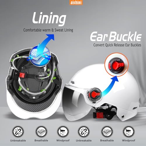 Aishini Bike Helmet Mountain & Road Bicycle Helmets for Men Women with Clear Visor Removable Goggle, Cycling Helmet, Adult Vespa Helmet, Multi-Sport Protection for Skating, Scooter, Skateboarding