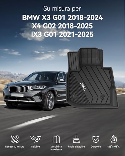 3W Car Mats for BMW X3 G01 2018-2024/X4 G02 2018-2024/iX3 G01 2021-2025 Waterproof Anti-Slip Mat Set Fits BMW X3 X4 iX3 TPE Car Mats