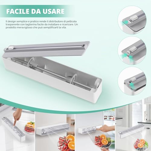 Quasziwa Wall Aluminium and Foil Dispenser – Magnetic Suction Kitchen Film Cutter, Upgrade Paper Dispenser Foil/Aluminium Film with Sharp Cutters, White