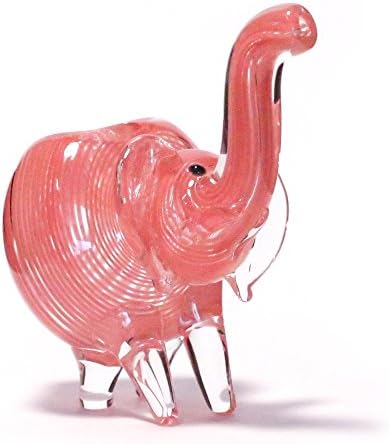 4" Glass Elephant Clear with Pink Stripes