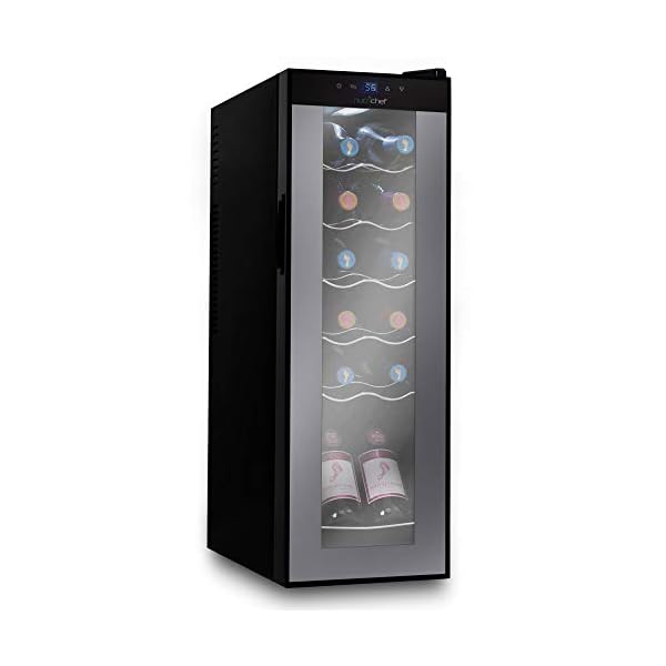 Nutrichef-PKCWC120-Refrigerator-White-Red-Chiller-Countertop-Cooler-Freestanding-Compact-Mini-Wine-Fridge-12-Bottle-Capacity-Digital-Control-Glass-Door