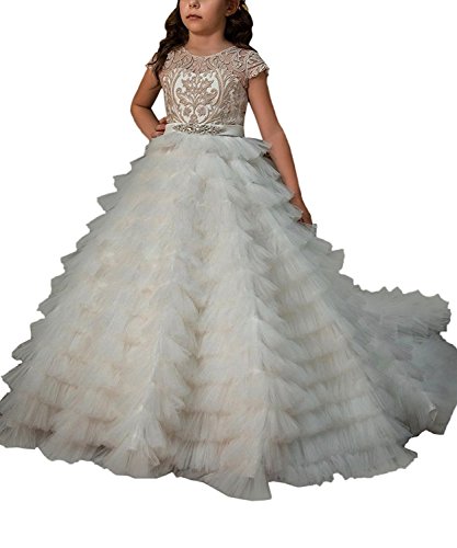 open lace back dress Girls' First Communion Dress with Lace Bodice & Tulle Skirt – Malcolm Royce main image 1