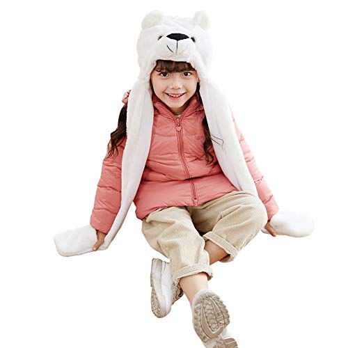 PULAMA Bear Plush Animal Hat Costume Anime Cosplay Cap with Mittens - Fits Adults and Children - Perfect for Cold Breezy Winter Weather