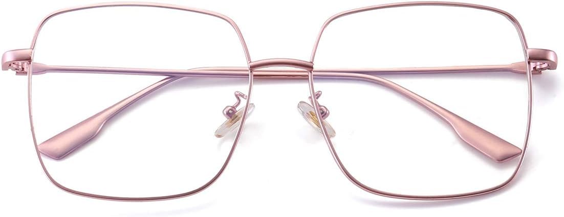 Dollger Blue Light Blocking Glasses Computer Gaming Glasses Anti Eyestrain Square Metal Clear Frame Eyeglasses for Women Men Pink