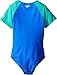 Speedo Girls Short Sleeve Zip One Piece Swimsuit, Radiant Blue, Size 14