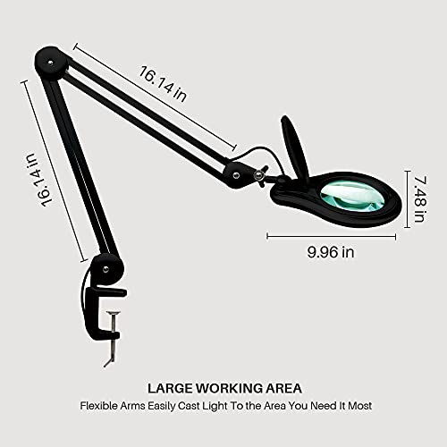 Bemelux LED Magnifying Lamp with Clamp, 5 Inch Magnifier Glass Lens