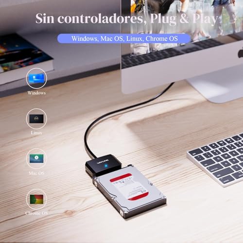 WAVLINK USB3.0 to SATA III Hard Drive Adapter Cable,External Hard Drive Connector for 2.5''/3.5''HDD/SSD, SATA to USB A 5Gbps Converter, Power Adapter Included