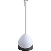 Clorox Toilet Plunger with Hideaway Holder Caddy Heavy-Duty Compact Design with Non-Skid Rubber Base for Bathroom Convenient Storage Toilet Unclogger, 6.5x19.5-Inch, White