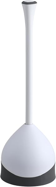 Clorox Toilet Plunger with Hideaway Holder Caddy Heavy-Duty Compact Design with Non-Skid Rubber Base for Bathroom Convenient