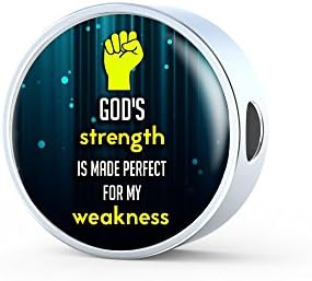 ExpressYourLoveGifts Godâ€s Strength is Made Perfect For My Weakness Handmade Stainless Steel Circular Charm Bracelet | Charm Only