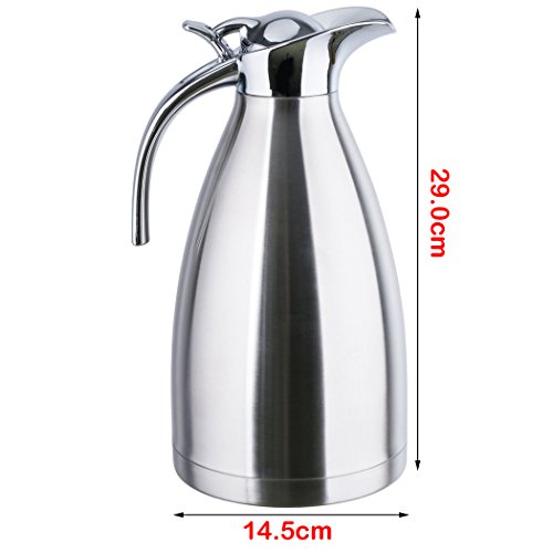 FUNRUI Vacuum Insulated Jug Thermal Carafe Stainless Steel Double Wall Insulation Pot for Coffee Juice Milk Tea Beverages (2L Silver)