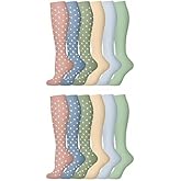 NOIAFZY 6PCS Polka Dot Compression Socks for Women - Knee High, Breathable & Supportive for Running, Cycling, Nurses, Pregnancy