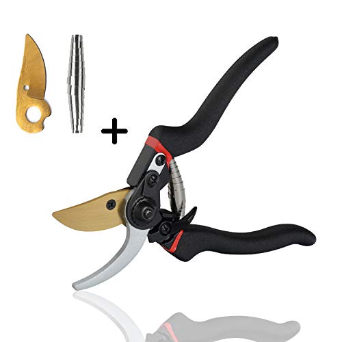 Lakaw Professional Premium Titanium Bypass Pruning Shears (LK-03042)，Garden Shears，Hand Pruners，Garden Clippers.（Black）