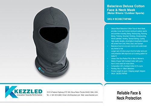 KEZZLED Balaclava Face & Neck Mask Motor Bikers/Outdoor Sports/Neck Gaiter (Deluxe Cotton)