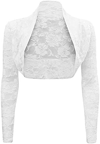 Hengguang Women's Sexy Floral Lace Crochet Bolero Shrug Cardigan Crop Top White L