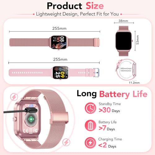 CASCHO Women's Smartwatch 1.85 Inch HD Smartwatch with Bluetooth Calls and AI Voice Assistant, 120+ Sports with Pedometer/Sleep/Heart Rate Monitor, Smart Watch for iOS Android, 2 Straps