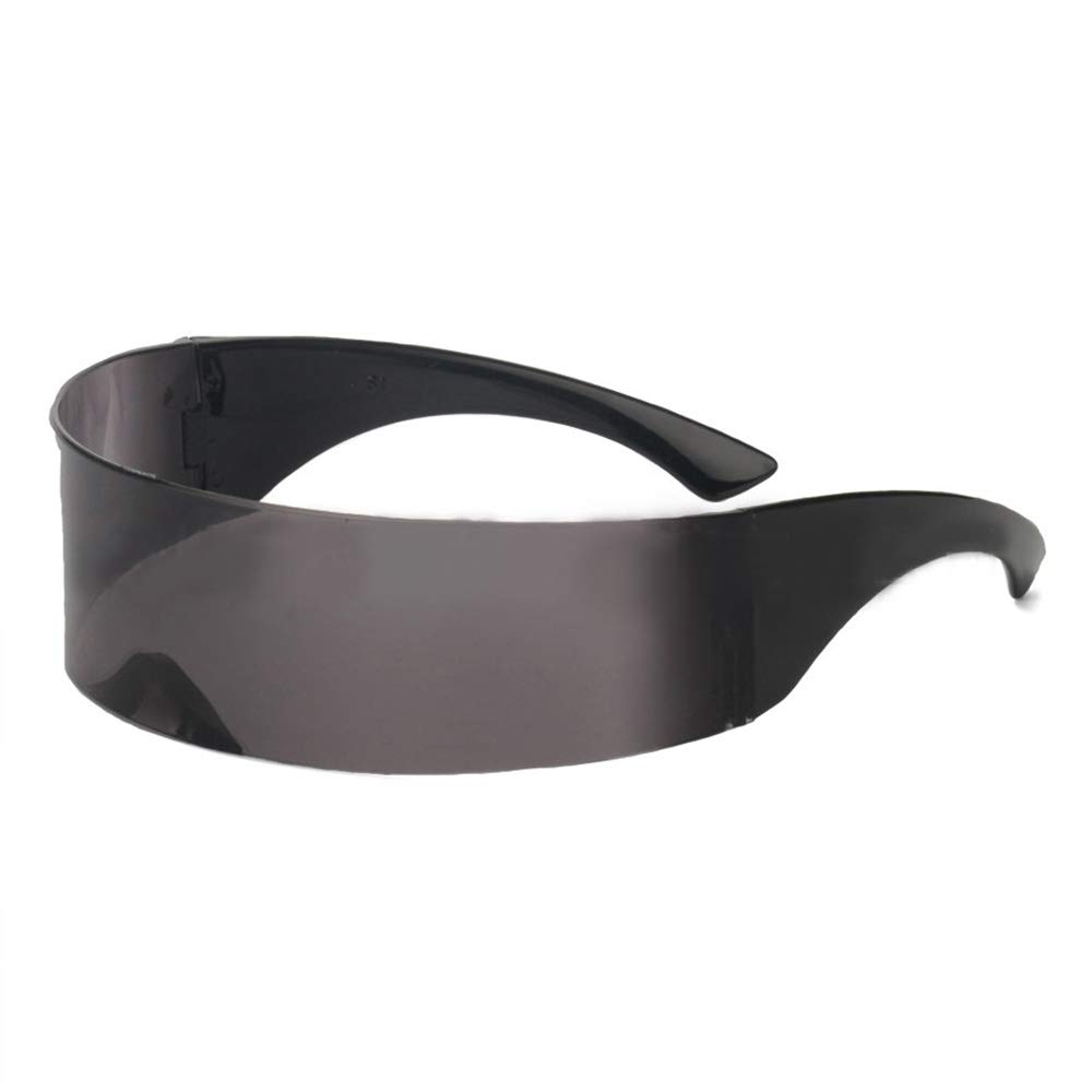 POFET Futuristic Narrow Cyclops Silver Color Mirrored Lens Visor Sunglasses Fancy Dress Costume