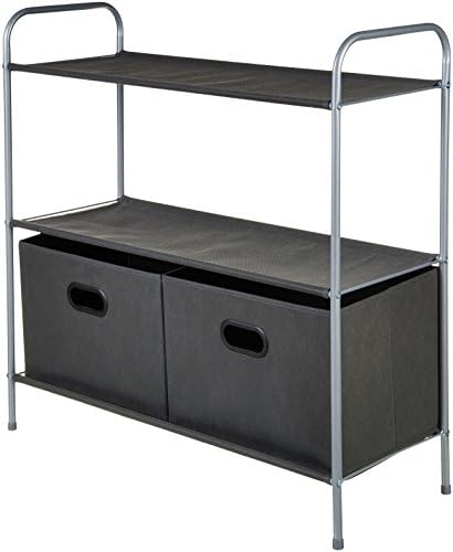 Amazon Basics Closet Storage Organizer with Fabric Bins and Shelves, Grey – 32.7 x 12.2 x 31 Inches