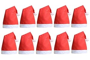 QBSM 10 pcs Christmas Santa Claus Hats Classic Red Cap for Adult Kids Xmas Party