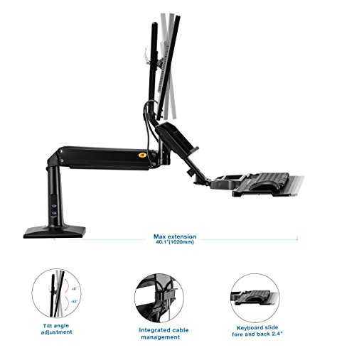 North Bayou Sit Stand Desk Converter Height Adjustable Standing Desk Workstation for 22''-35'' Monitor Computer Monitor Mount Arm with Keyboard Tray Black - Thumbnail 2