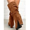 Womens-Winter-Slouchy-High-Heel-Boots-Mid-Calf-Suede-Slip-on-Chunky-Block-Pointed-Toe-Boots