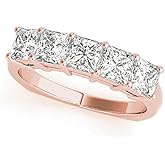 Houston Diamond District 1 to 5 Carat LAB GROWN Princess Cut 5 Stone Engagement Ring Wedding Band Value Collection (E-F Color VS2-SI1 Clarity)