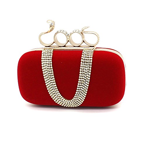 Kingluck Velvet Wedding/Special Occasion Clutches/Evening Handbags(More Colors) (red) - Thumbnail 2