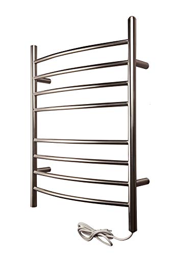 HEATGENE Towel Warmer 8 Bar Radiant Plug-in Curved Bath Towel Heater Brushed