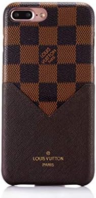 Phone case for iPhone Xs Max Case, Luxury Leather Designer Lattice Momgram Slim Hard Cover with Card Slot Case for iPhoneXs Max -Brown