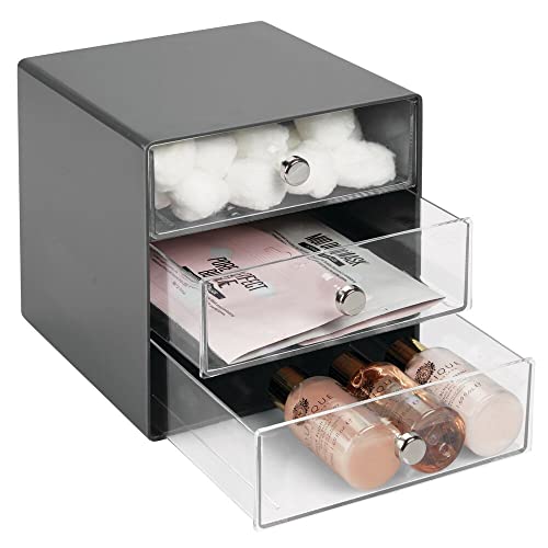 mDesign Plastic Makeup Organizer Storage Station Cube, 3 Drawers for