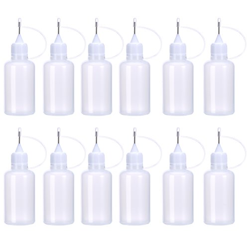 12 Pack Precision Tip Glue Applicator Bottle Plastic Liquid Dropper Bottles DIY Quilling Tool, 1 Ounce (30 ml)