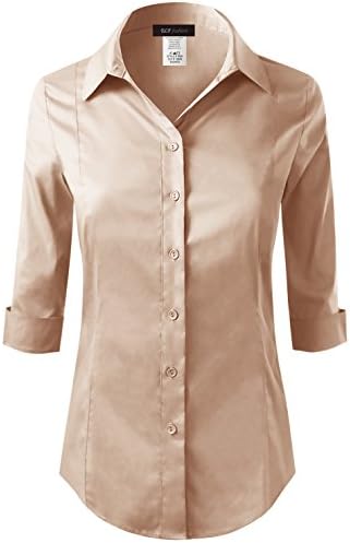 3/4 Sleeve Stretchy Button Down Collar Office Formal Casual Shirt Blouse for Women (Size S~6XL)