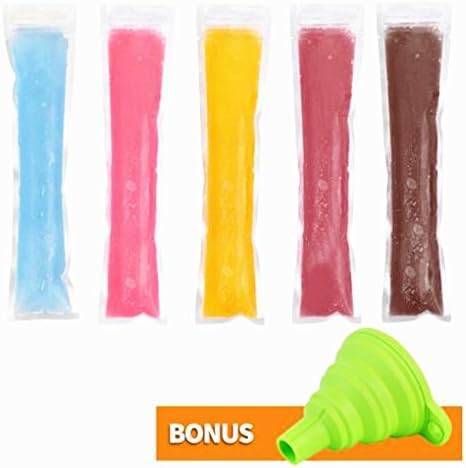 Resuable Ice Pop Pouch Ziplock Leak Proof Plain Popsicle Mold Bag,BPA Free and FDA Approved, 120 Pcs Bags+1 Funnel/28 Inch/100ML/0.16MM Thickness