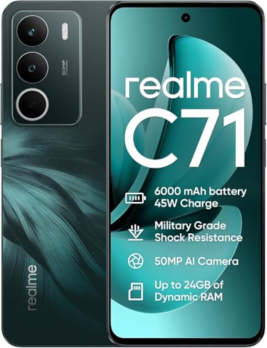 realme C71 Smartphone 8+256GB, 6000mAH Battery, Fast Charging 45W, Camera 50MP AI, Octa-Core Chipset, 6.67 Inch 120Hz Eye Comfort Display, IP54 (No Charger) – Green