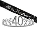 40th Birthday Tiara and Sash - 40 & Fabulous for Women Silver Color Metal Crown Gifts Decorations Party Supplies