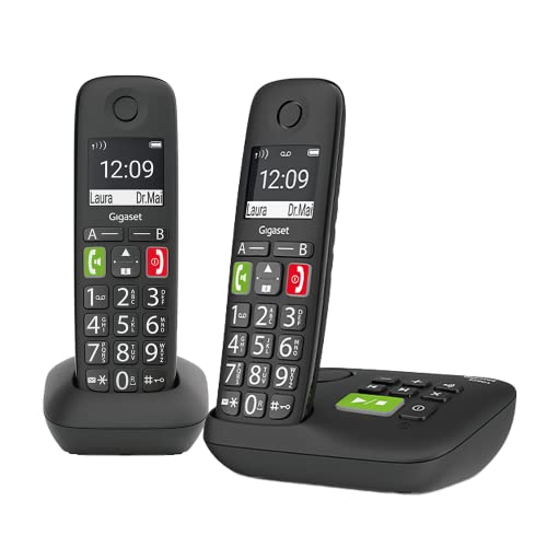 Gigaset E290A Duo - 2 Schnurlose Senioren DECT-Telefone mit Anrufbeantworter - großen Tasten und Display, Zielwahltasten für wichtige Nummern, Verstärker-Funkti