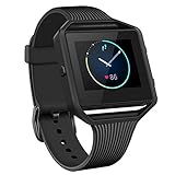 NaHai For Fitbit Blaze Slim Bands with Frame, TPU Replacement Sport Strap with Rose Gold Frame for Fitbit Blaze Smart Fitness Watch, Large Small (Black Frame Black Band)