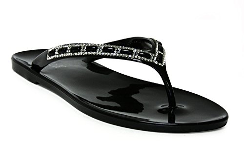 H2K 'CRAVE JUNIOR' Girls' Jelly Flat Flip-Flop [Thong Sandal] Shoes with Rhinestone & Bead Embellished Strap