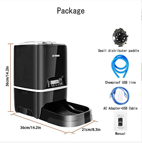 SIYINMM Automatic Cat Feeder Timed Auto Pet Feeder Food Dispenser for Cats and Dogs 6.5L Timer Programmable&Portion Control&Voice Recorder for Small Medium Large Animal Black