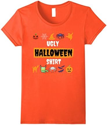 Womens Ugly Halloween T-Shirt - Funny Crazy Halloween Shirt XL Orange