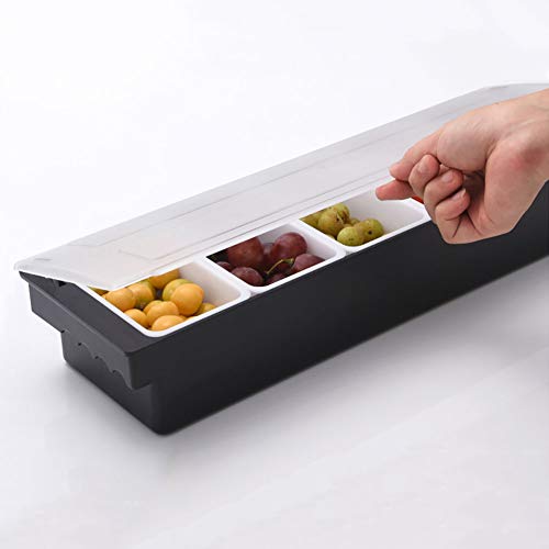 SHANGPEIXUAN Condiment Caddy with Lid Dispenser Tray Bar Fruit Caddy 5 Tray Plastic Garnish Station Great for Restaurant Buffets Bars Picnics Refrigerator Barbecue Catering(Condiment Dispenser 5 Tray)