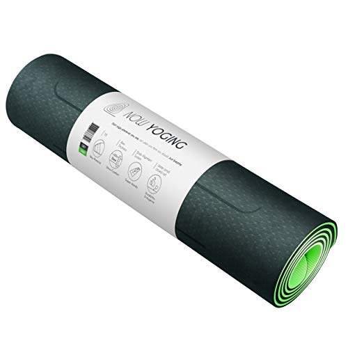 NOW YOGING Pro 8mm Unbeatable Thickness & Non Slip TPE Yoga Mat, Comfort for All Types 72″x24″, Body Alignment, Free Mat Strap (Green Grey)