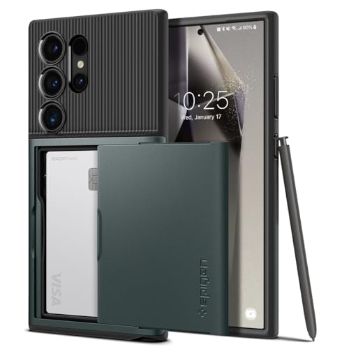 Spigen for Galaxy S24 Ultra Case, Slim Armor CS [Built-in Wallet] [No Magnet Ring] - Abyss Green