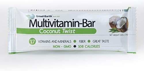 Great Earth Multivitamin Nutrition &amp; Mineral Healthy Snack Bar (BUY 1, GET 1 FREE) Energy Non-GMO High Fiber &amp; Vitamin (Coconut Twist 4pk)
